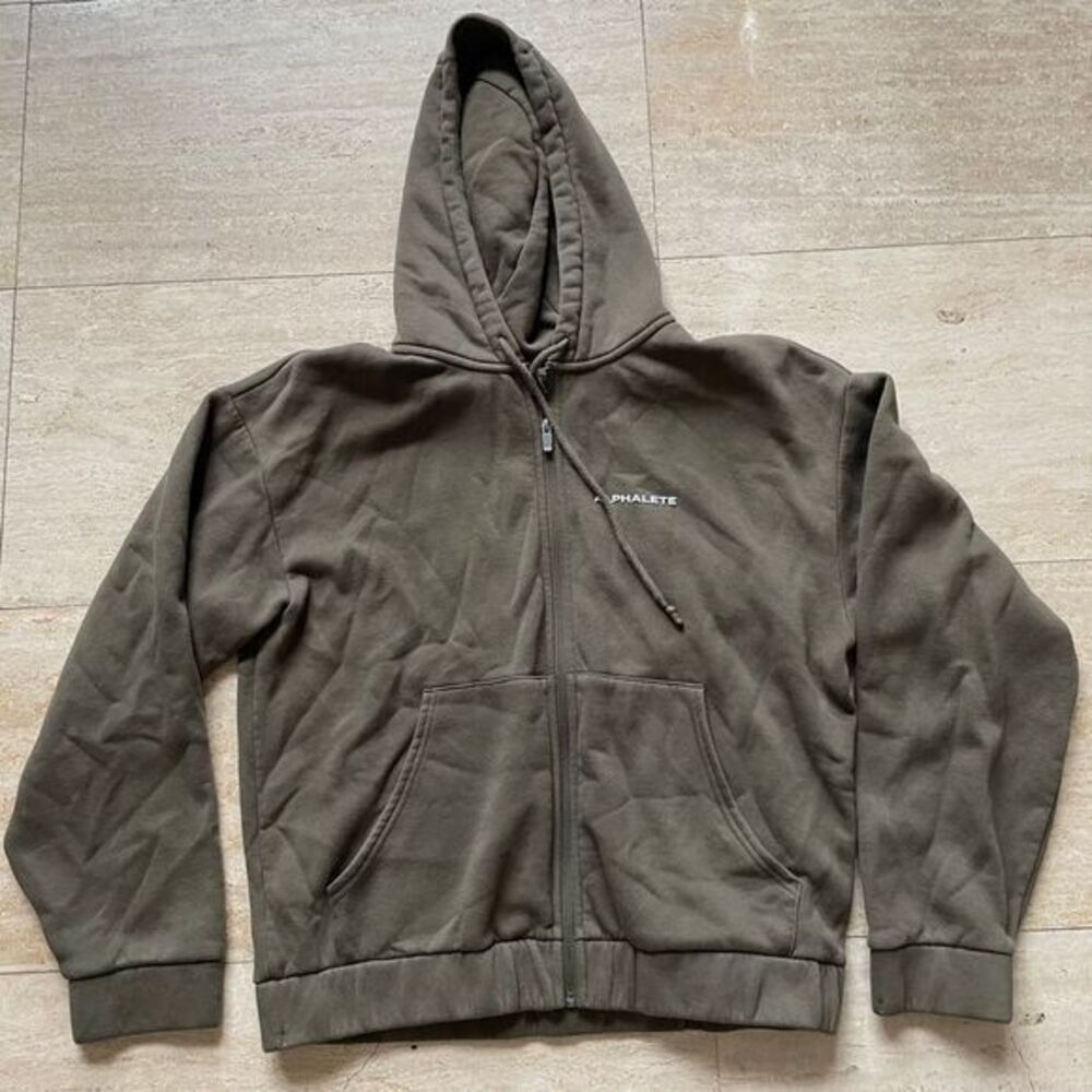 Alphalete men Olive Green Full-Zip Hoodie Casual Streetwear‎ Sweatshirt size S